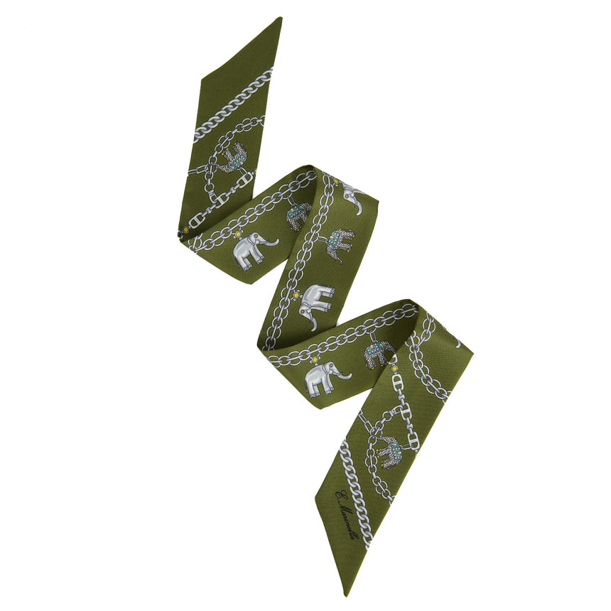 MINI BANDEAU IN SETA STAMPATA VERDE OLIVA