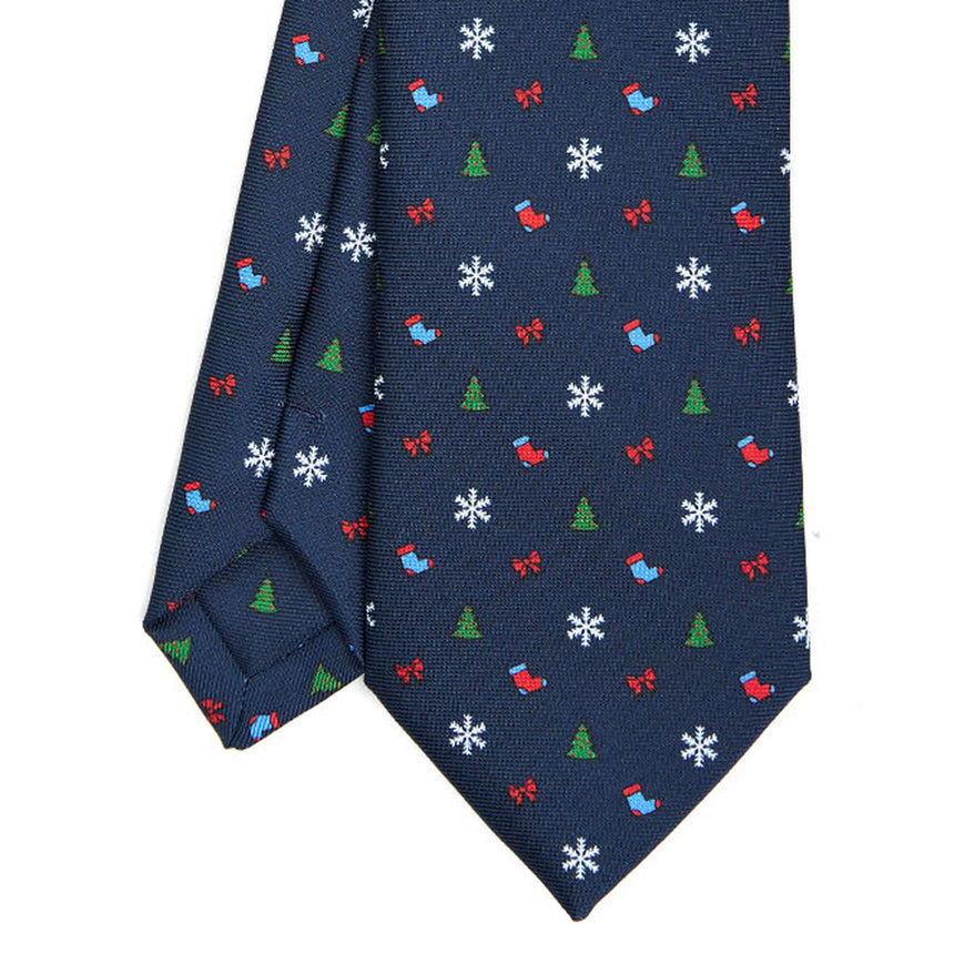DARK BLUE SARTORIAL HOLIDAY PRINTED SILK TIE