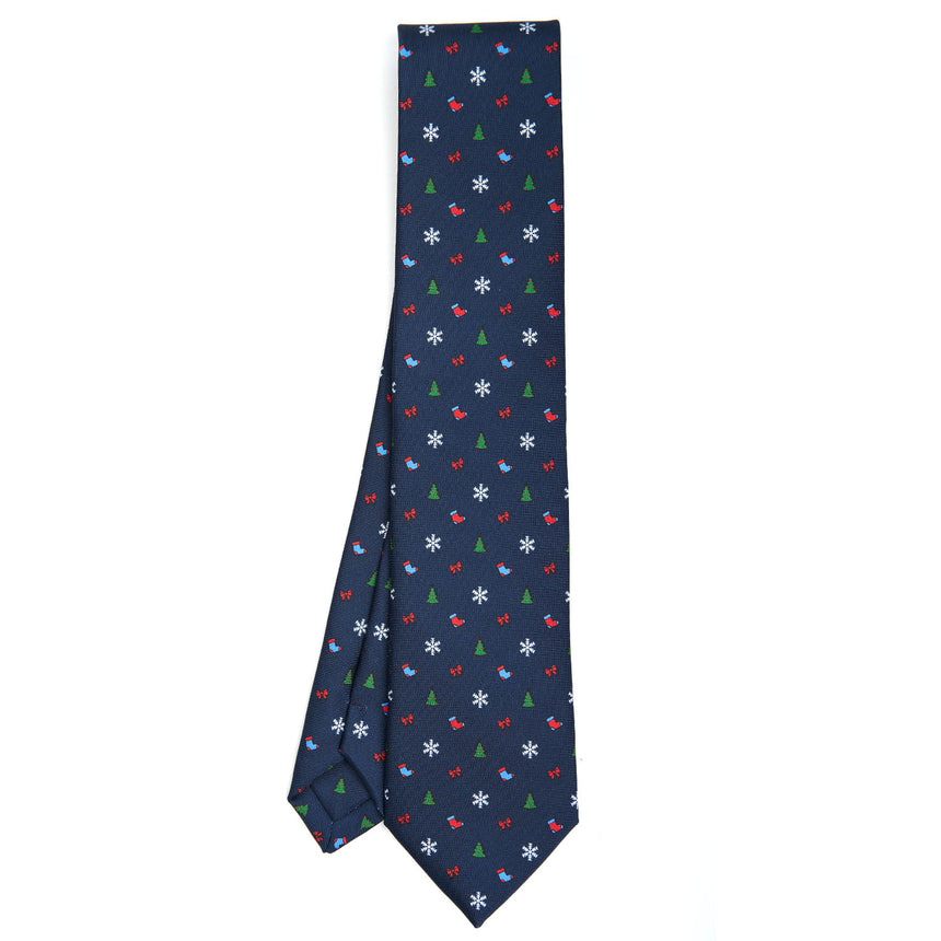 DARK BLUE SARTORIAL HOLIDAY PRINTED SILK TIE