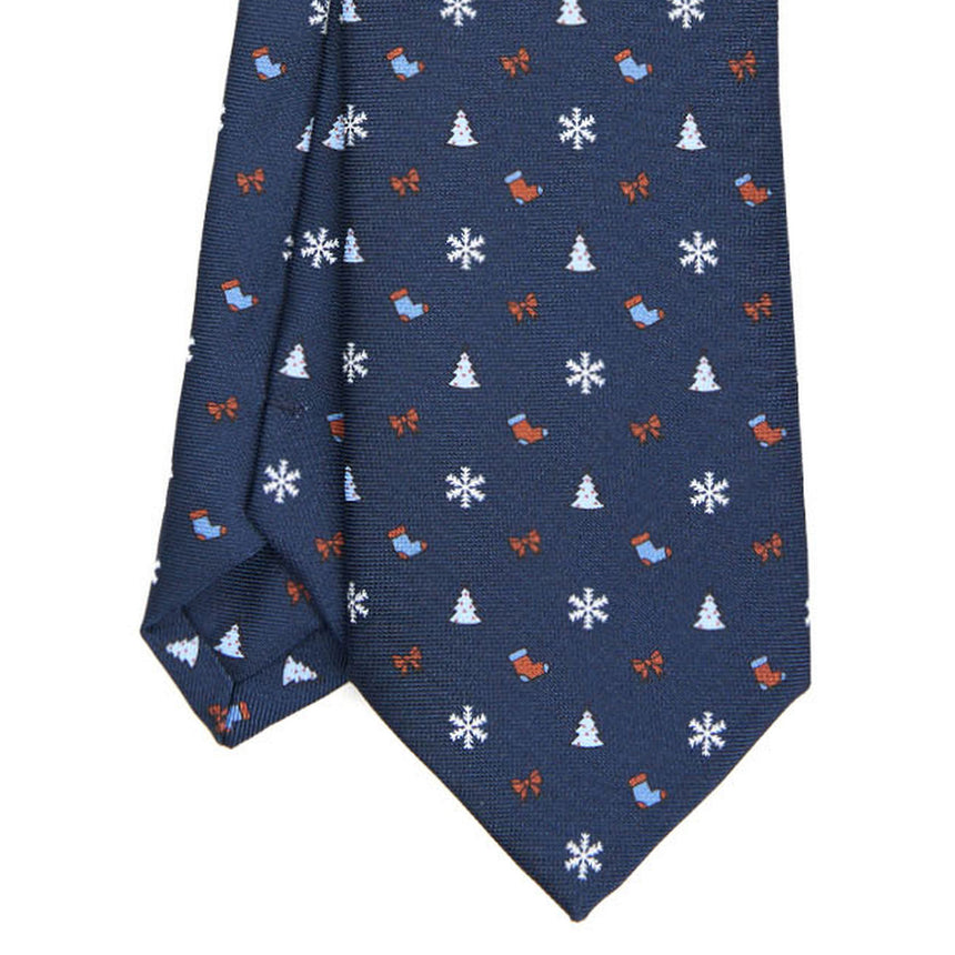 CRAVATTA SARTORIALE IN SETA STAMPATA BLU SCURO