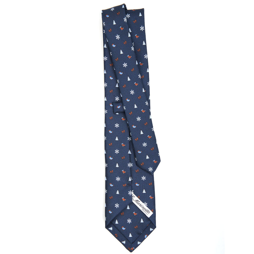 CRAVATTA SARTORIALE IN SETA STAMPATA BLU SCURO