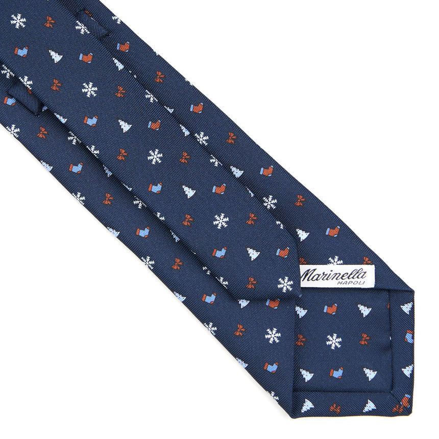 CRAVATTA SARTORIALE IN SETA STAMPATA BLU SCURO