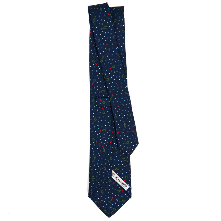 CRAVATTA SARTORIALE IN SETA STAMPATA BLU SCURO