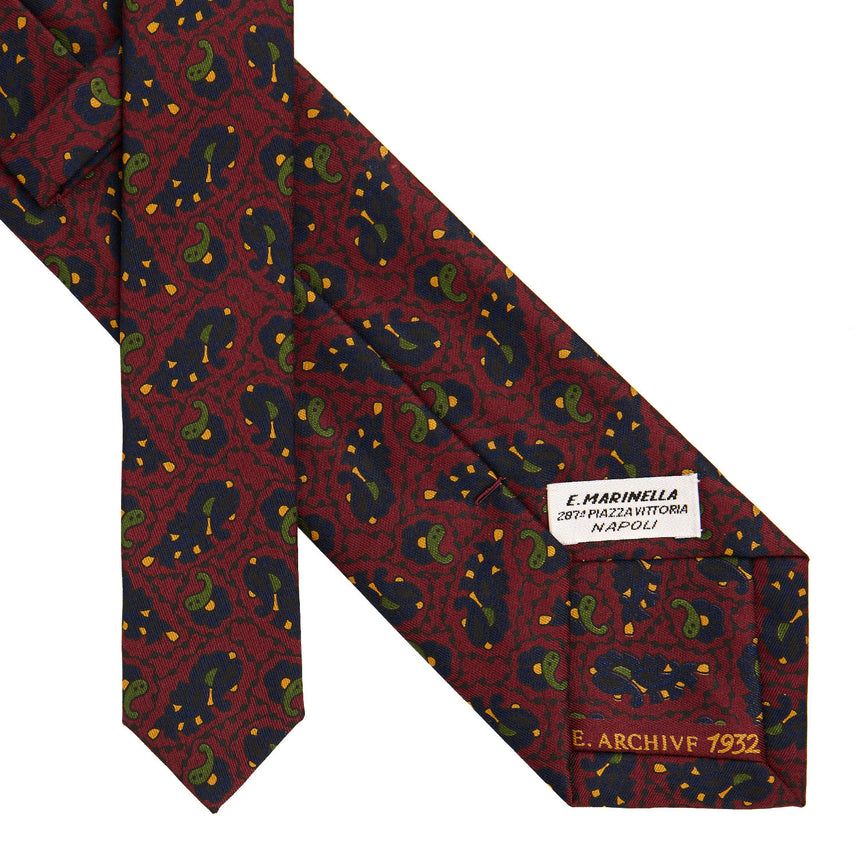 CRAVATTA SARTORIALE IN SETA STAMPATA BORDEAUX