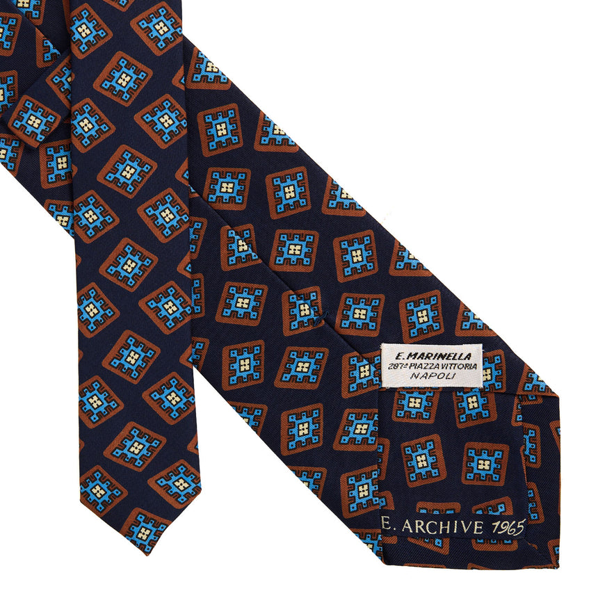 CRAVATTA SARTORIALE IN SETA STAMPATA BLU