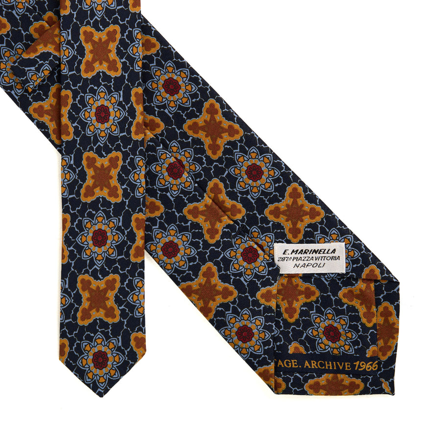 CRAVATTA SARTORIALE IN SETA STAMPATA BLU