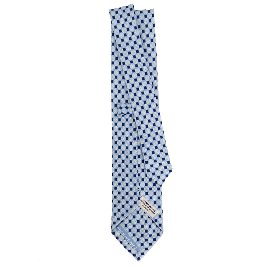 CRAVATTA SARTORIALE IN SETA STAMPATA AZZURRA