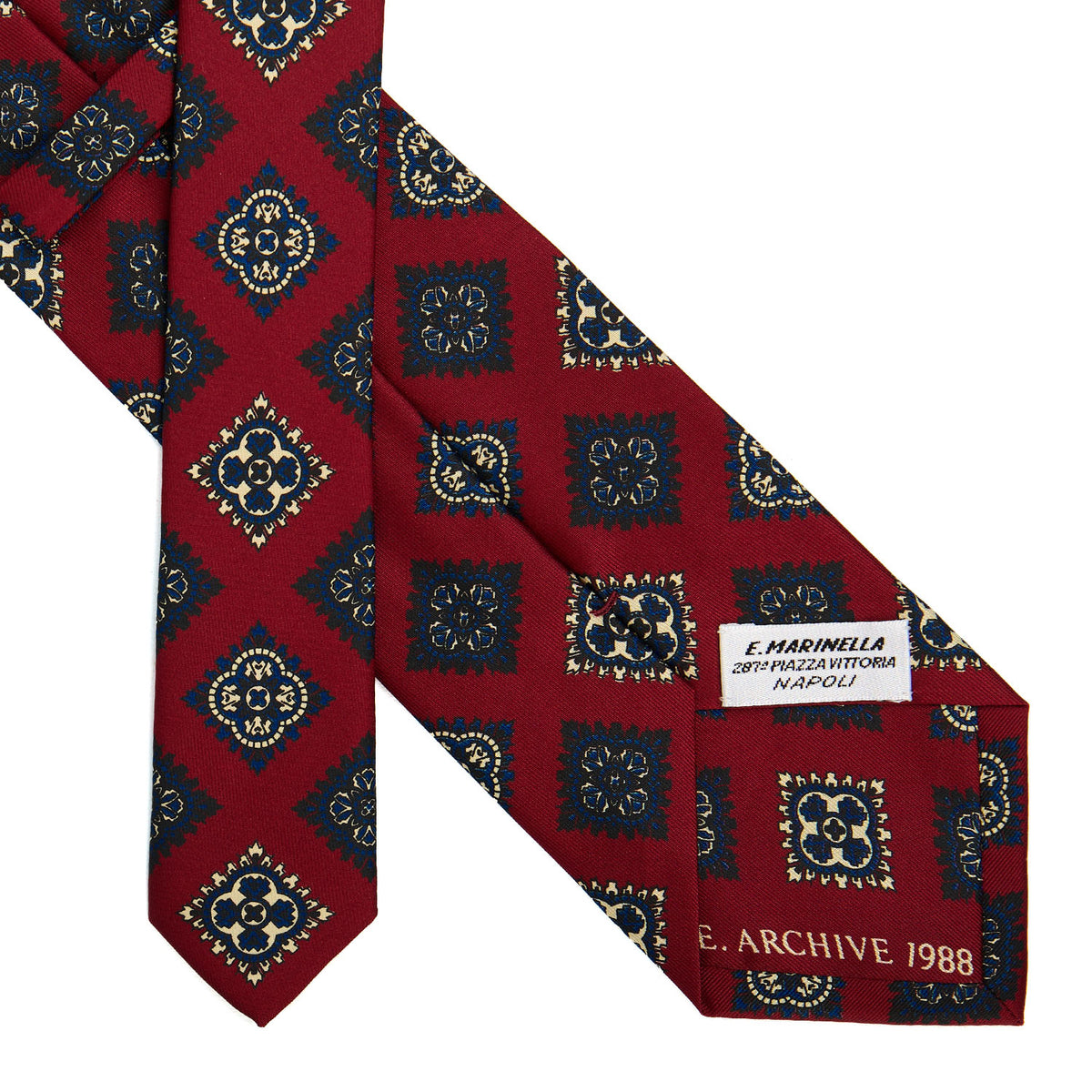 CRAVATTA SARTORIALE IN SETA STAMPATA BORDEAUX