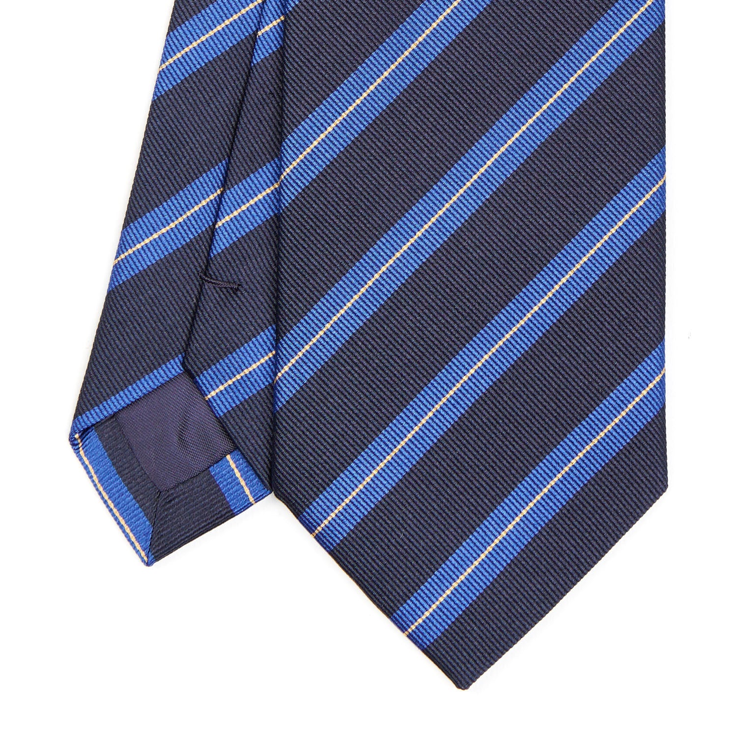 Dark Blue Regimental Silk Tie - Light Blue Stripes – E.Marinella