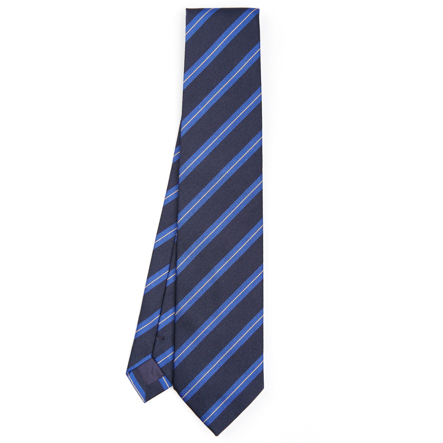 Dark Blue Regimental Silk Tie - Light Blue Stripes – E.Marinella