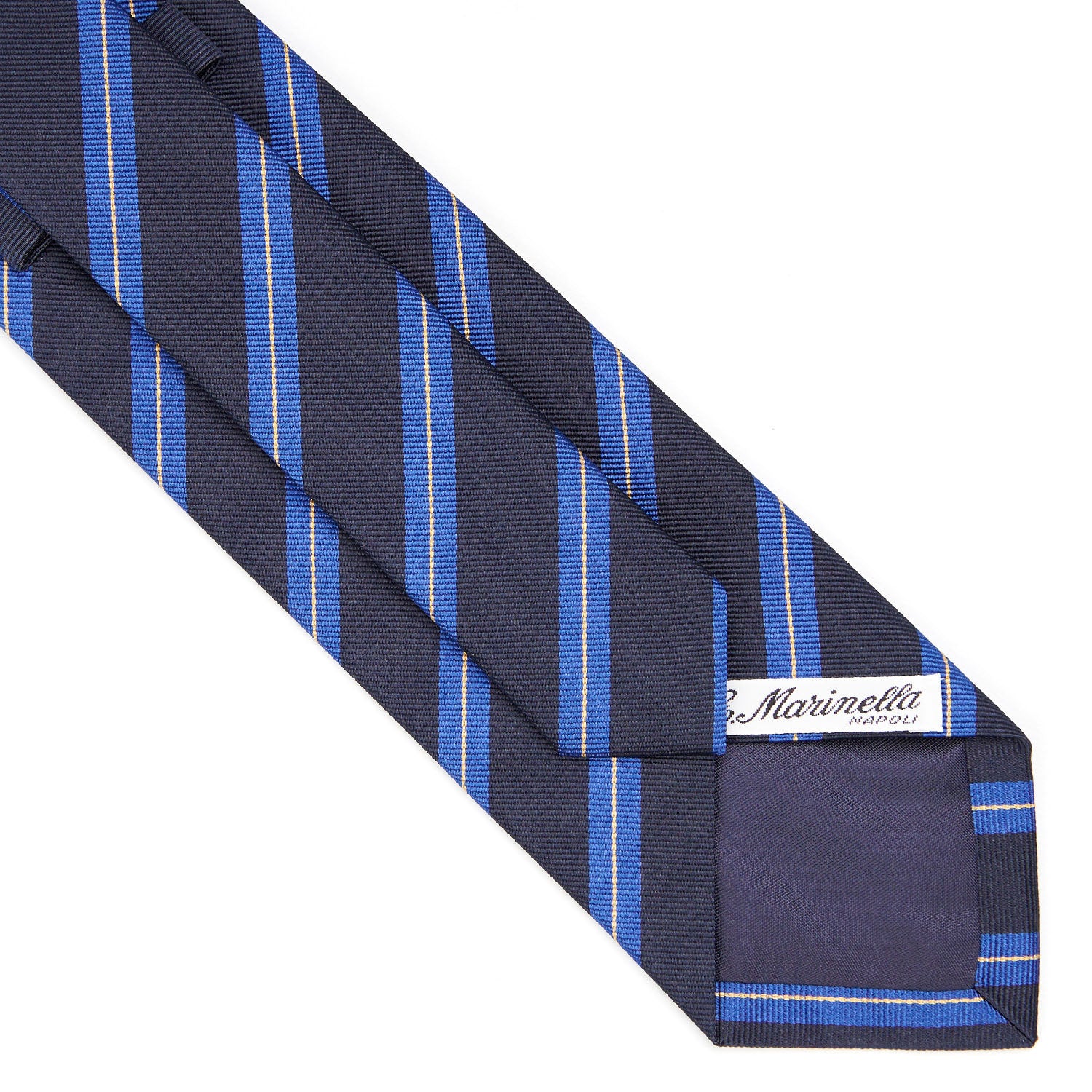Dark Blue Regimental Silk Tie - Light Blue Stripes – E.Marinella