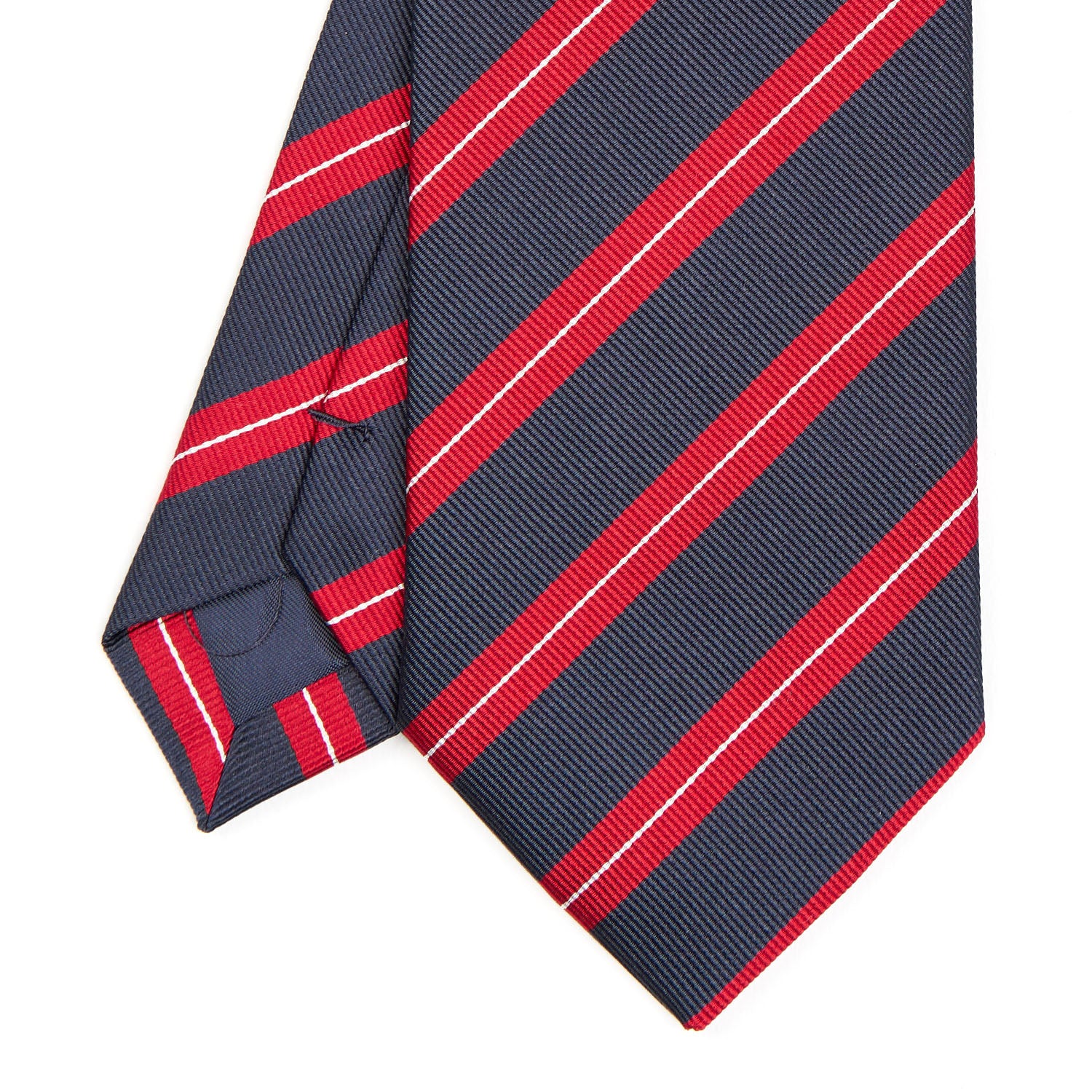 Dark Blue Regimental Silk Tie - Red Stripes – E.Marinella