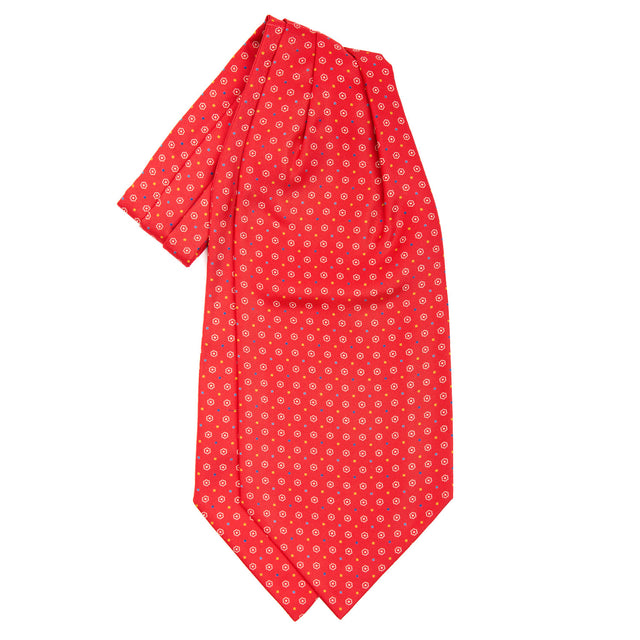 red_silk_ascot_tie_small_flower_pattern_fabric_pattern_detail