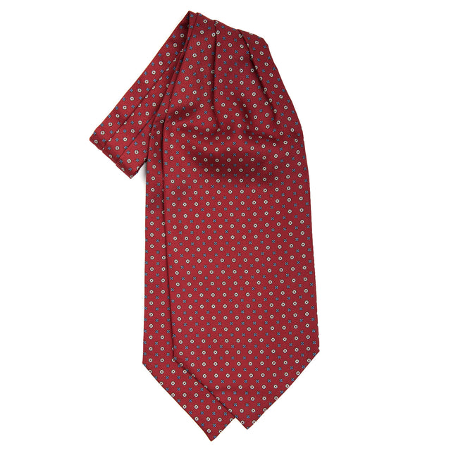 burgundy_silk_ascot_tie_small_flower_pattern_fabric_pattern_detail