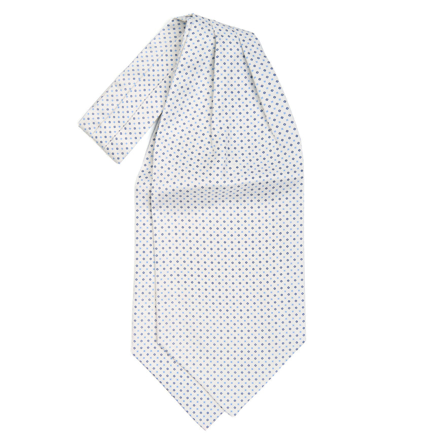 white_silk_ascot_tie_small_flower_pattern_fabric_pattern_detail