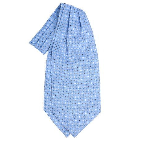light_blue_silk_ascot_tie_small_flower_pattern_centered_in_the_image