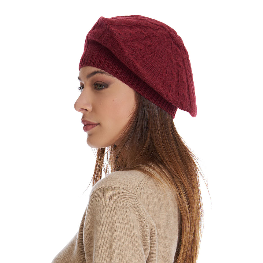 Cappello Basco a Trecce Bordeaux in Cashmere – - Main Image