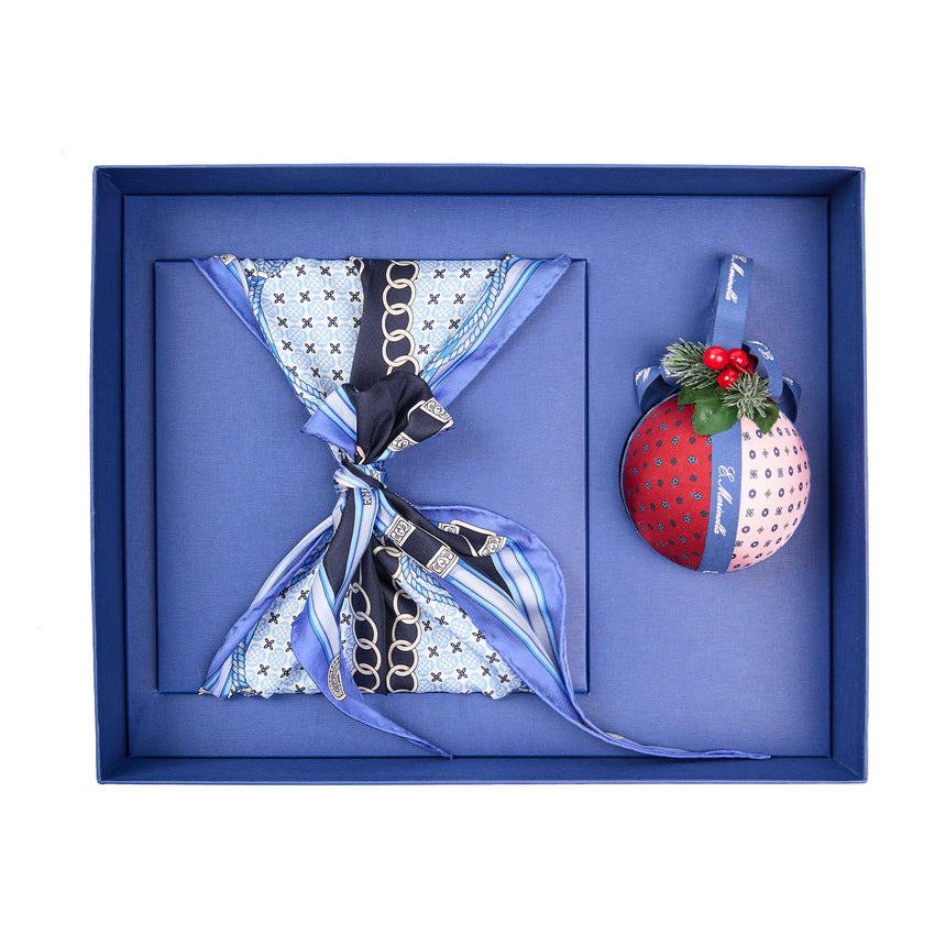 CHRISTMAS BOX WITH BLUE SILK DIAMOND SCARF