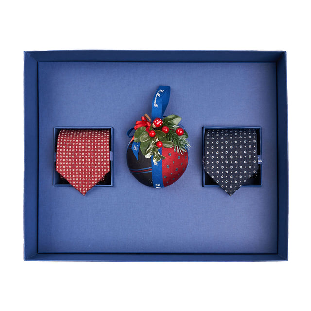 Double Elegance Box - 2 Cravatte Classiche e Pallina di Natale
