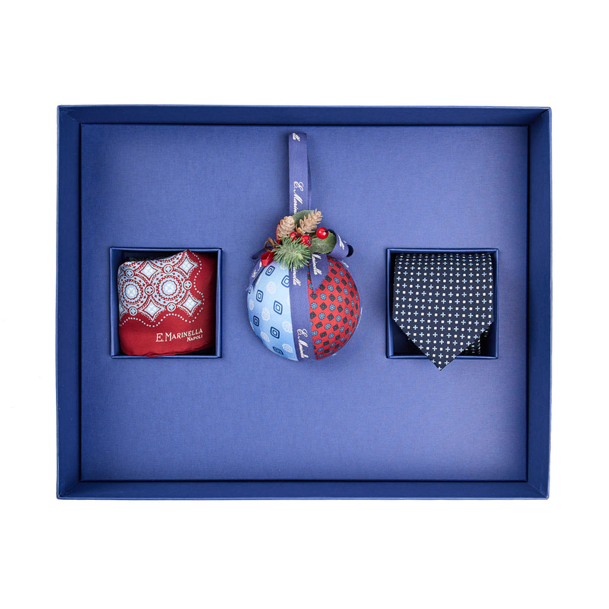 CHRISTMAS BOX DARK BLUE TIE AND BURGUNDY POCKET SQUARE