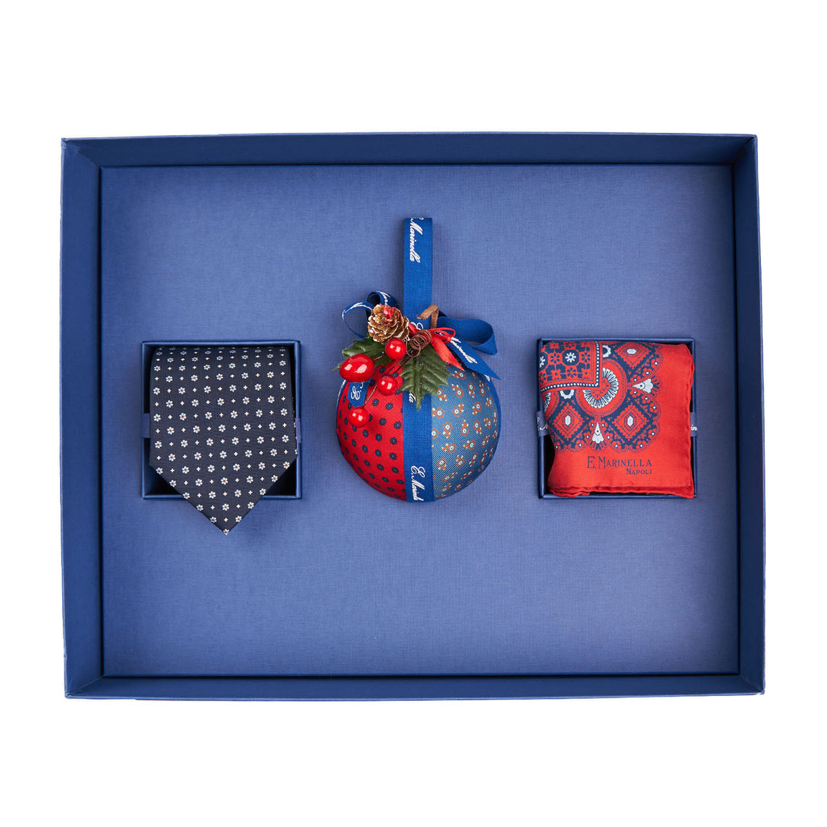 Crea la Tua Sophisticated Ensemble Box - Cravatta Classica, Pochette da Taschino e Pallina di Natale