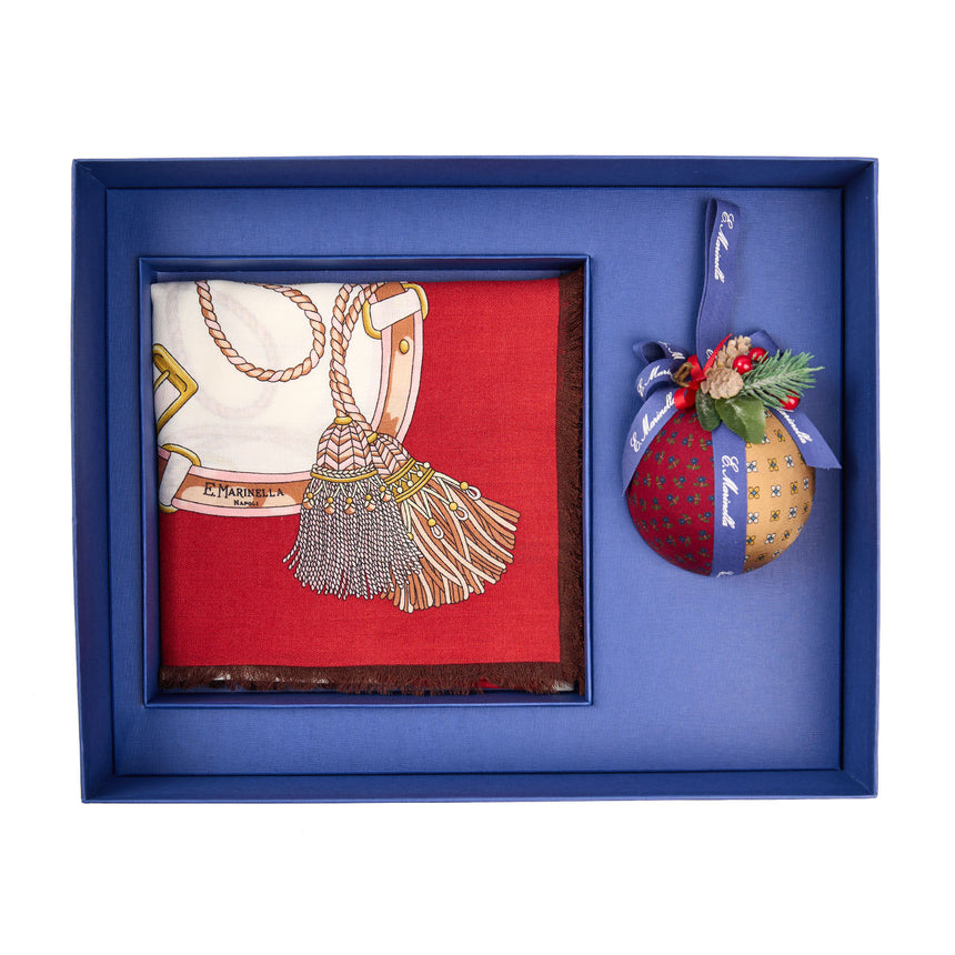 CHRISTMAS BOX WITH RED STOLE 115 IN WOOL, SILK AND CASHMERE