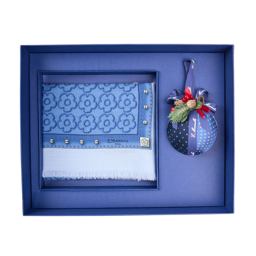 CHRISTMAS BOX WITH BLUE STOLE 115 IN WOOL, SILK AND CASHMERE