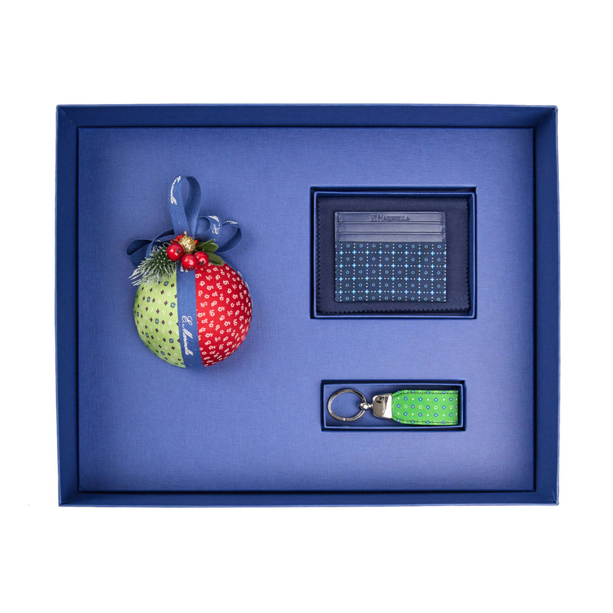 BOX DI NATALE CON PORTA CARTE E PORTACHIAVI BLU