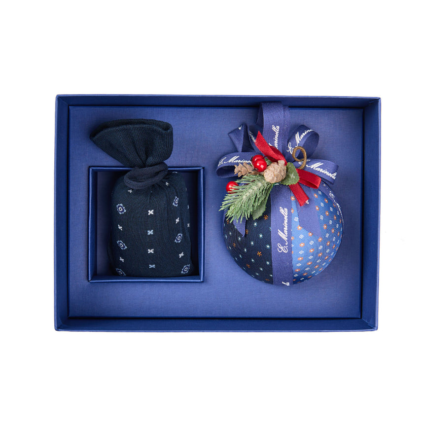 CHRISTMAS BOX WITH BLUE SOCKS