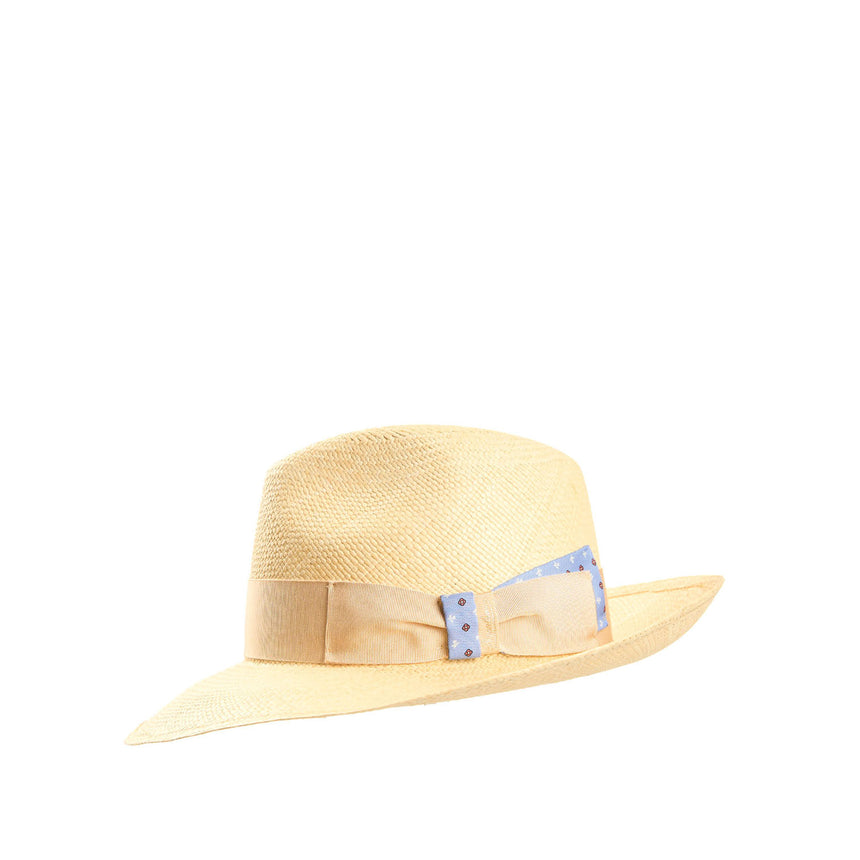 PANAMA AMEDEO MODEL WITH LIGHT BLUE SILK DETAILS, 55 CM