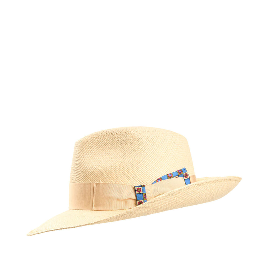 PANAMA MODELLO AMEDEO DETTAGLI IN SETA BLU, 60 CM