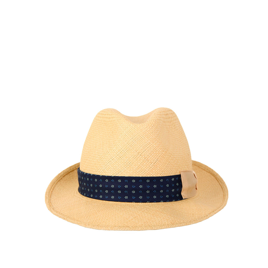 PANAMA MODELLO FEDERICO CON CINTA IN SETA BLU SCURO, 59 CM