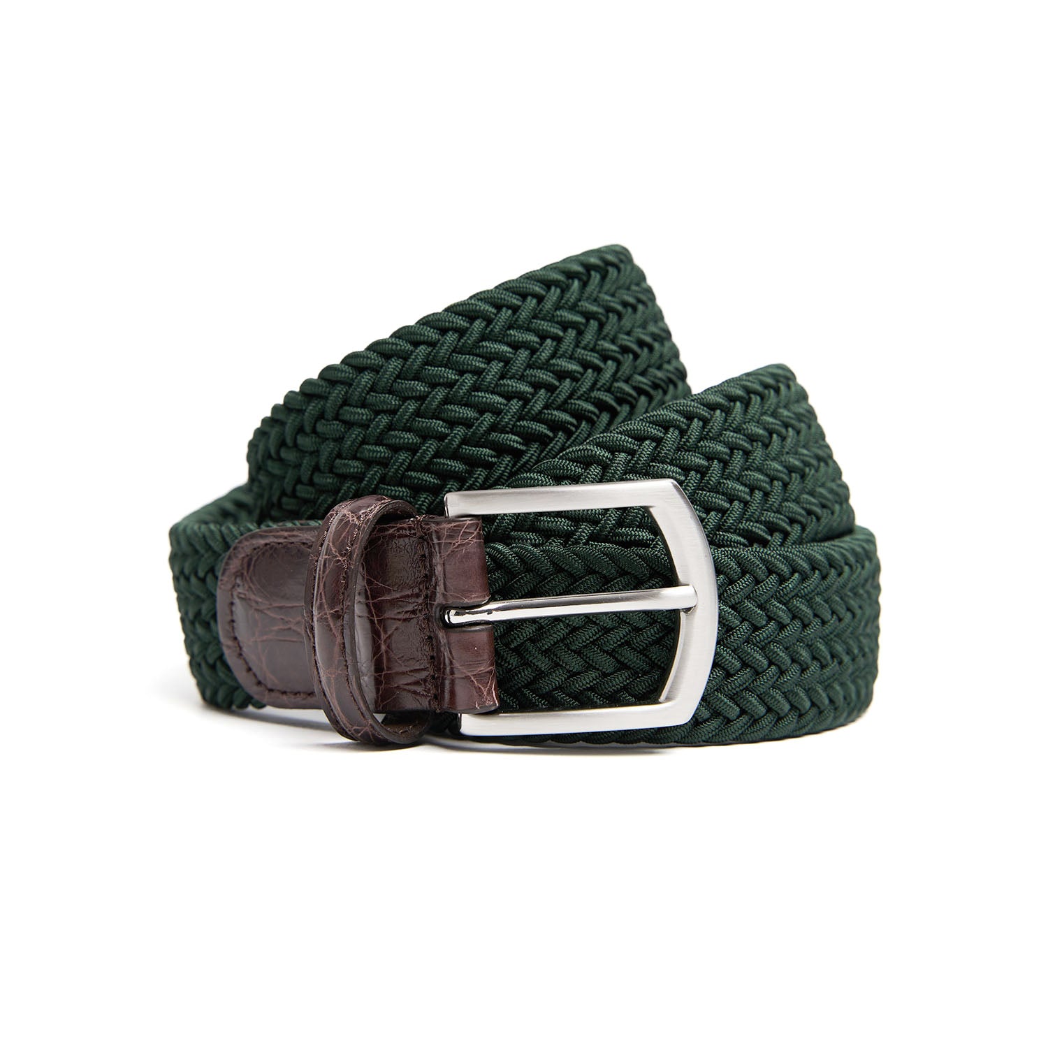 Dark Green Woven Stretch Bel With Alligator Trims – E.Marinella