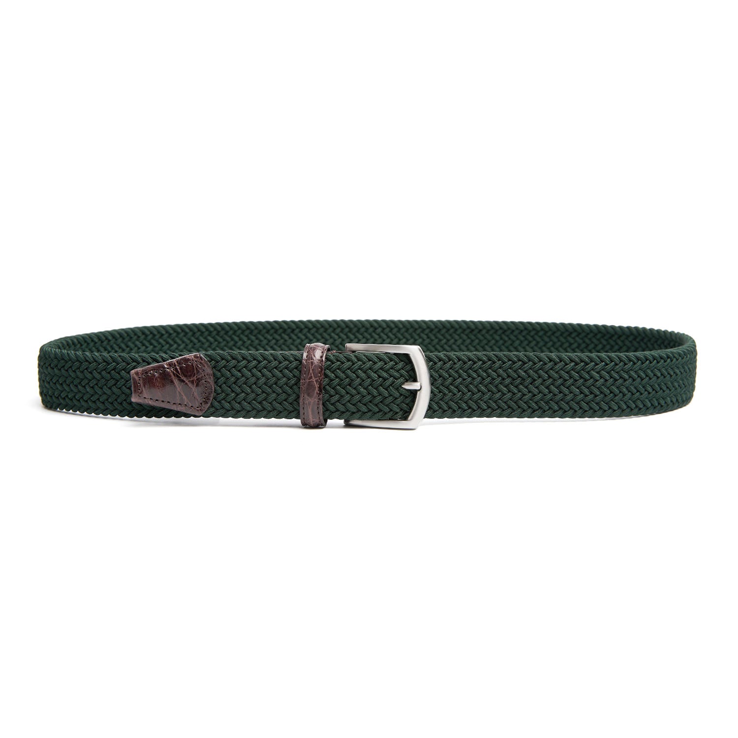 Dark Green Woven Stretch Bel With Alligator Trims – E.Marinella