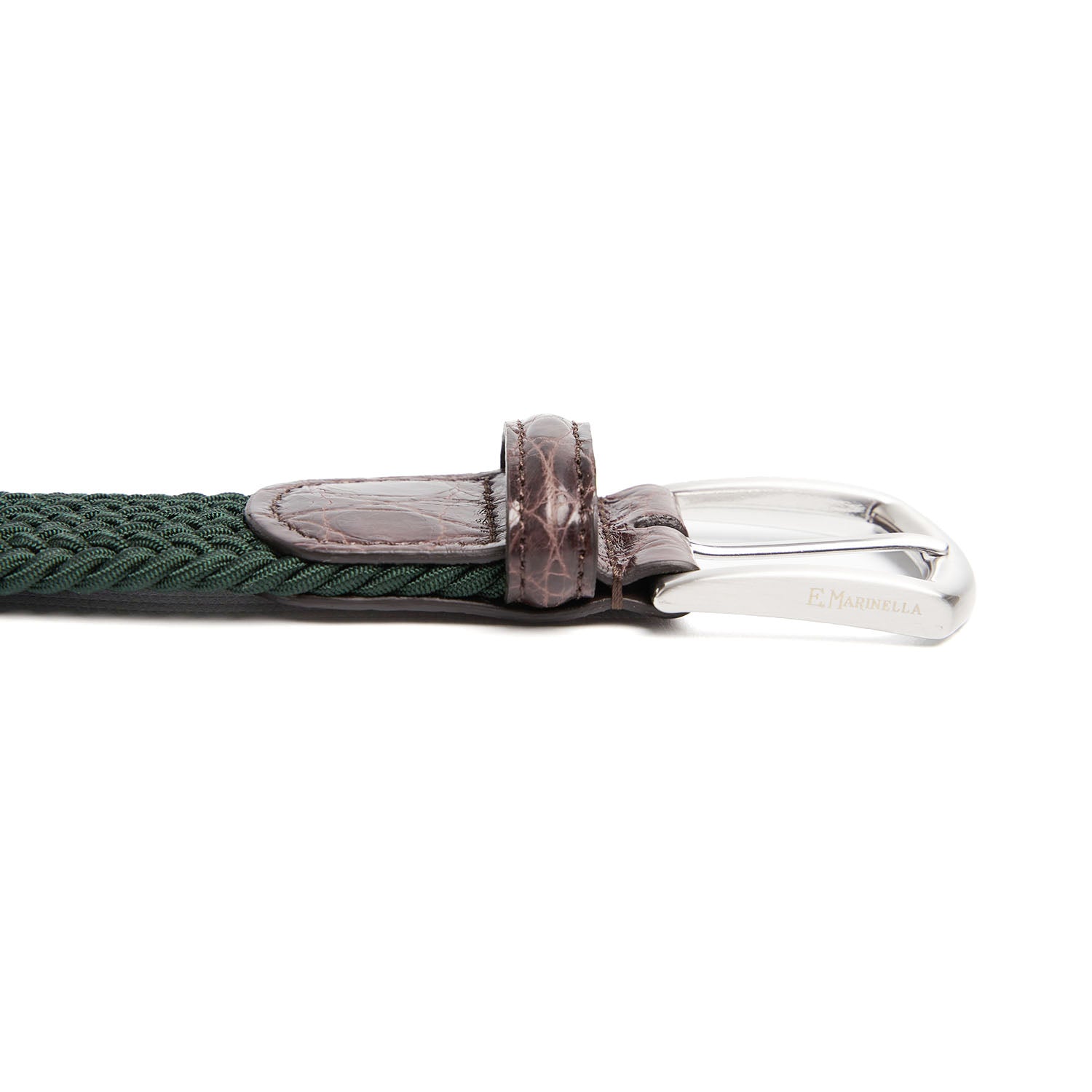 Dark Green Woven Stretch Bel With crocodile Trims – E.Marinella