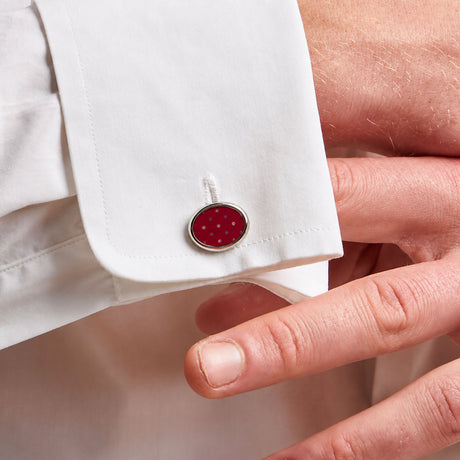 BURGUNDY SILVER CUFFLINKS