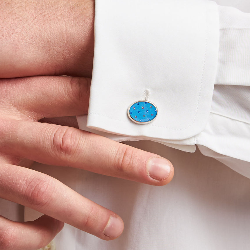LIGHT BLUE SILVER CUFFLINKS