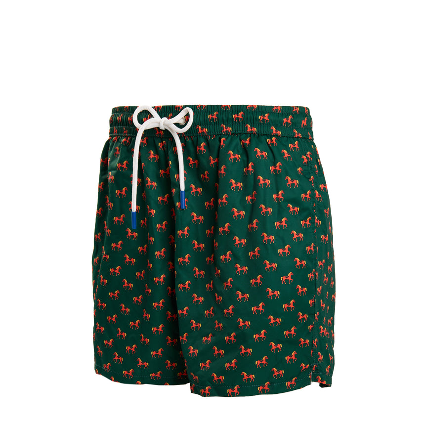 DARK GREEN SWIM SHORTS "CAVALLUCCIO ROSSO"
