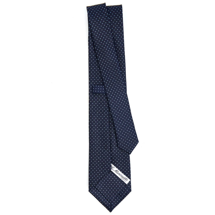 dark_blue_sartorial_classic_silk_tie_polka_dot_pattern_full_back_view