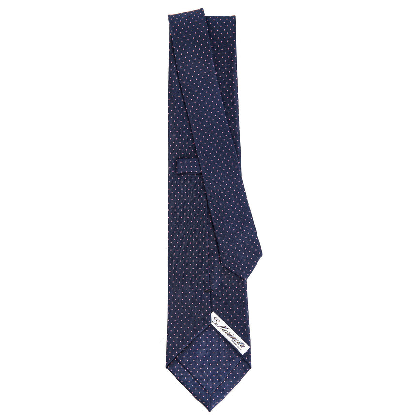 dark_blue_sartorial_classic_silk_tie_polka_dot_pattern_full_back_view