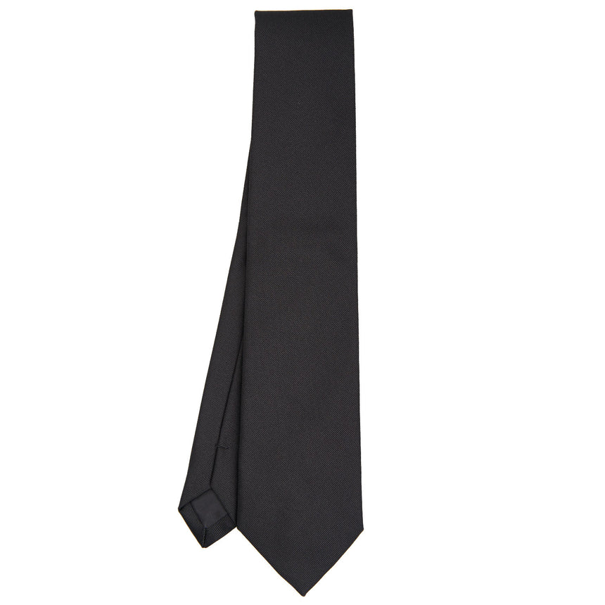 black_sartorial_jacquard_silk_tie_solid_color_full_front_view