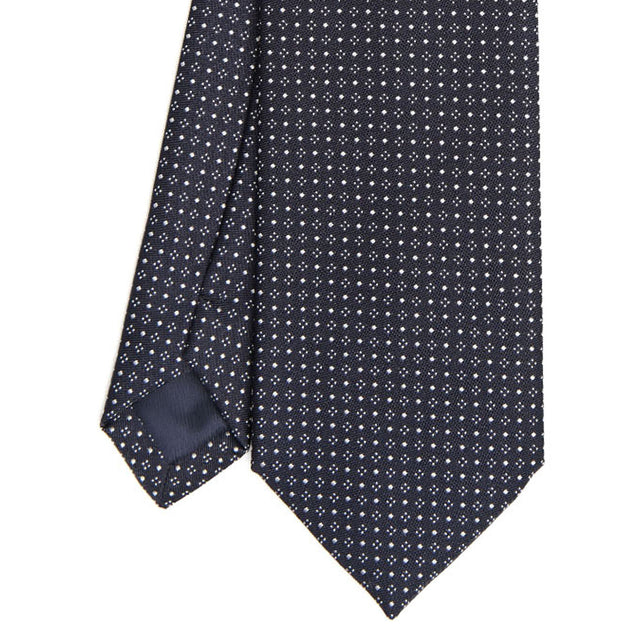 dark_blue_ceremonial_jacquard_silk_tie_small_geometric_pattern_tip_detail