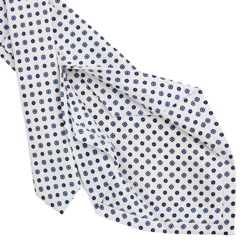 WHITE 5 FOLD SARTORIAL PRINTED SILK TIE
