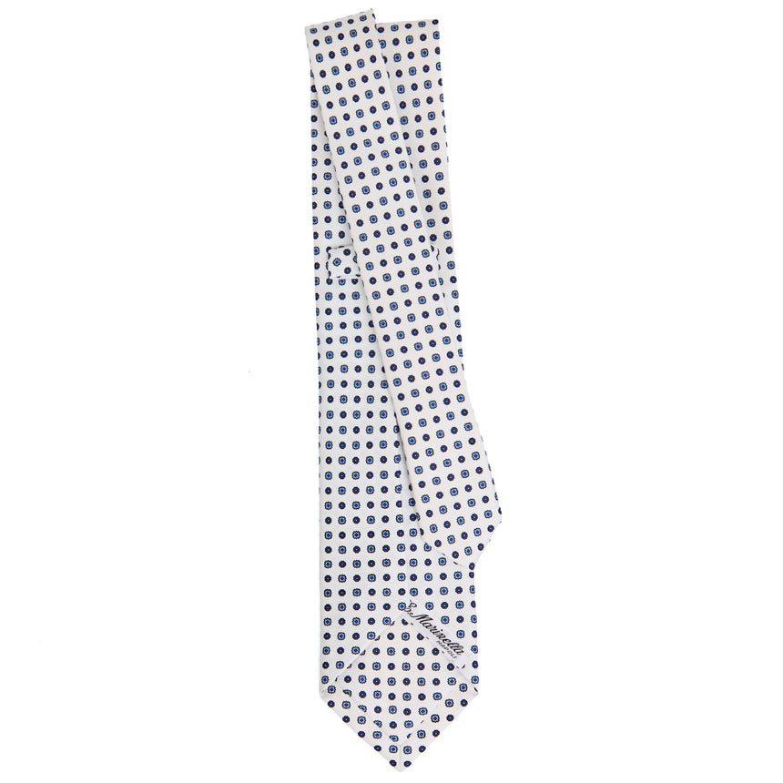 WHITE 5 FOLD SARTORIAL PRINTED SILK TIE