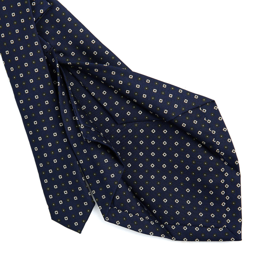 CRAVATTA SARTORIALE 5 PIEGHE IN SETA STAMPATA BLU SCURO