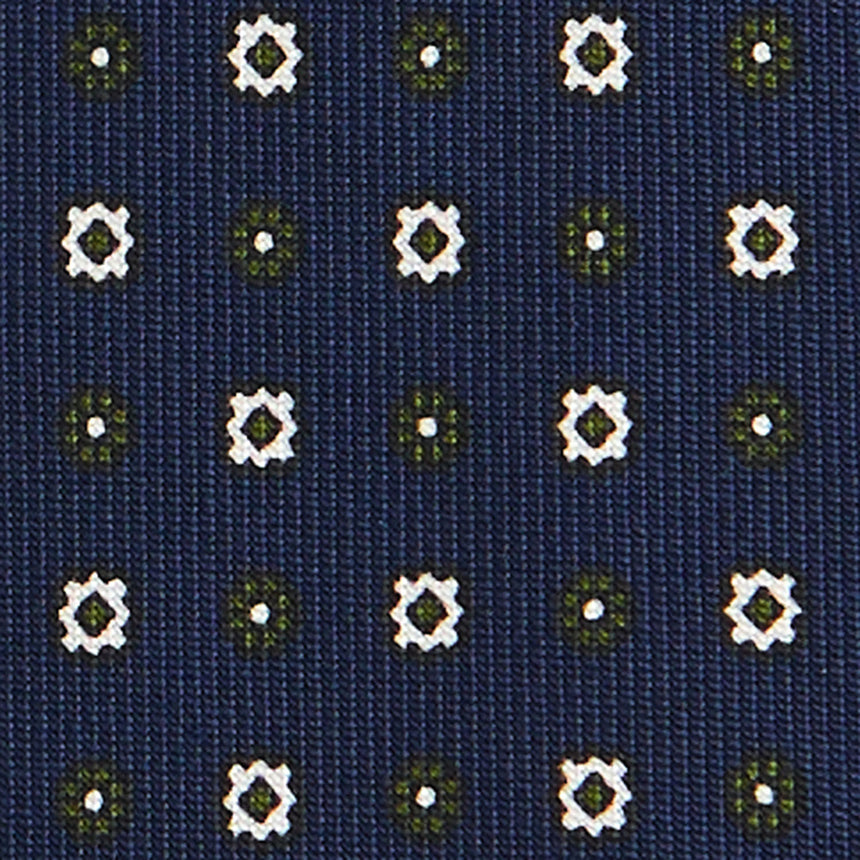 CRAVATTA SARTORIALE 5 PIEGHE IN SETA STAMPATA BLU SCURO