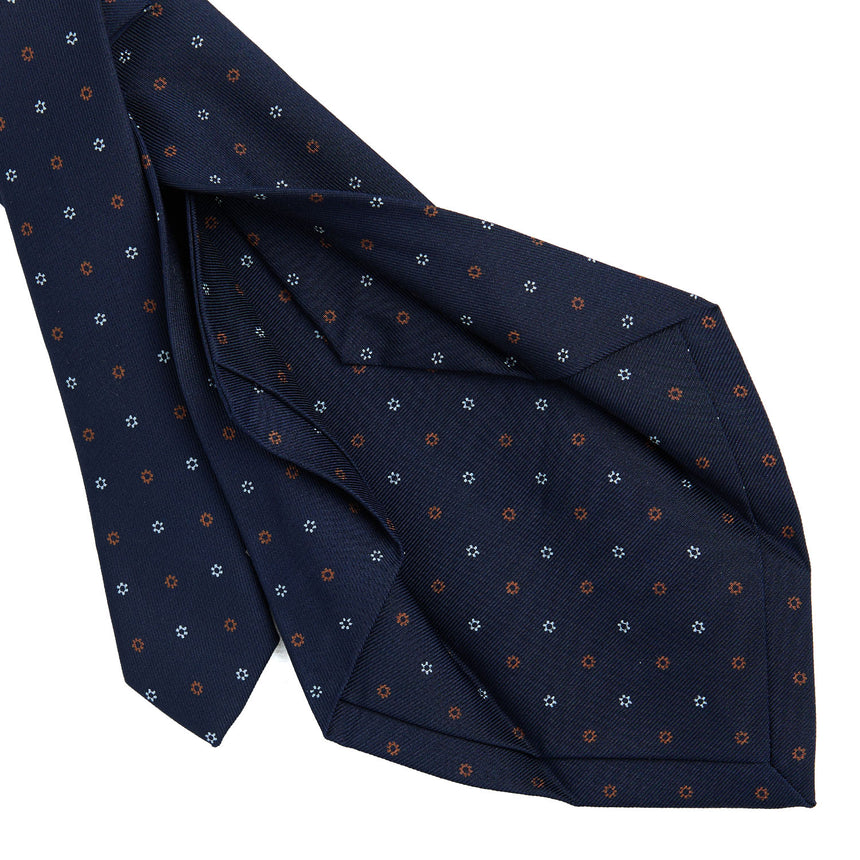 DARK BLUE 5 FOLD SARTORIAL PRINTED SILK TIE