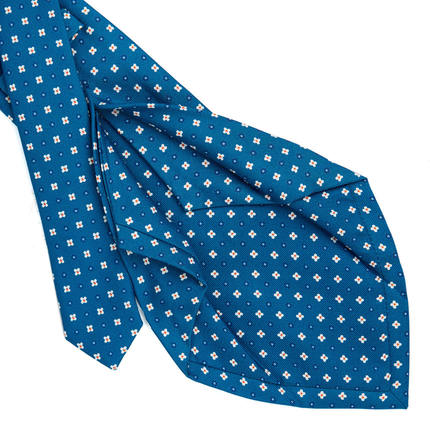 MID BLUE 5 FOLD SARTORIAL PRINTED SILK TIE