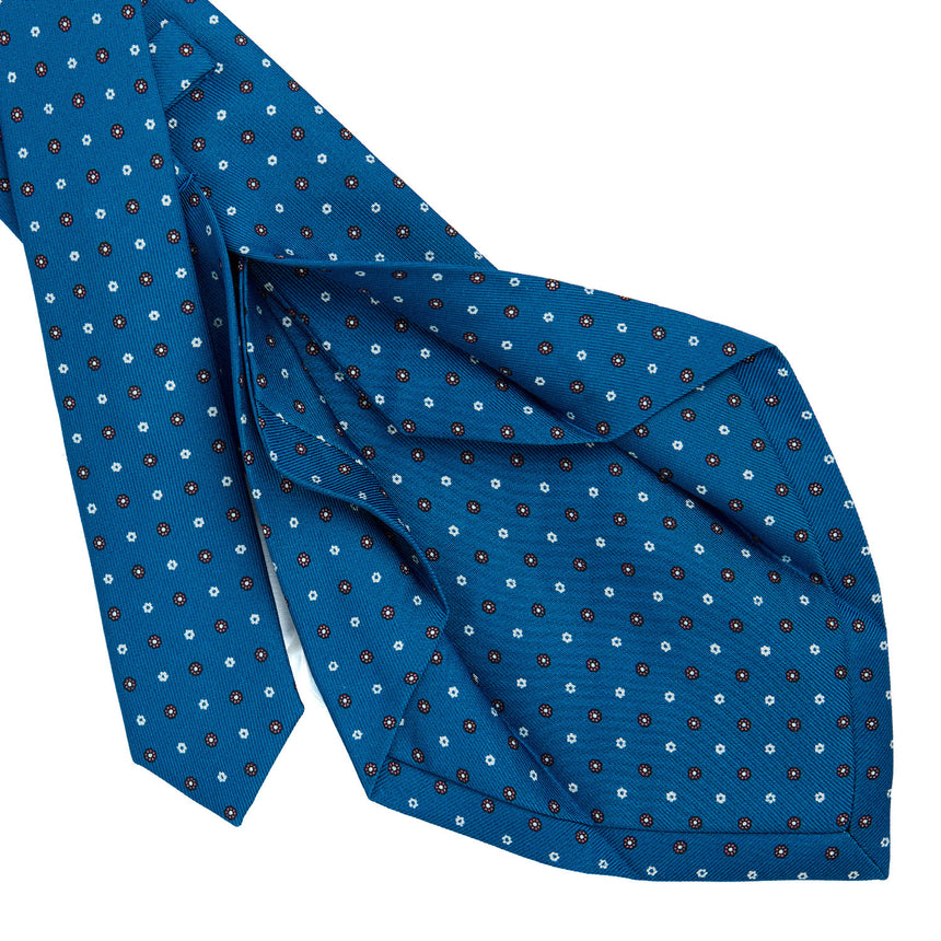 MID BLUE 5 FOLD SARTORIAL PRINTED SILK TIE