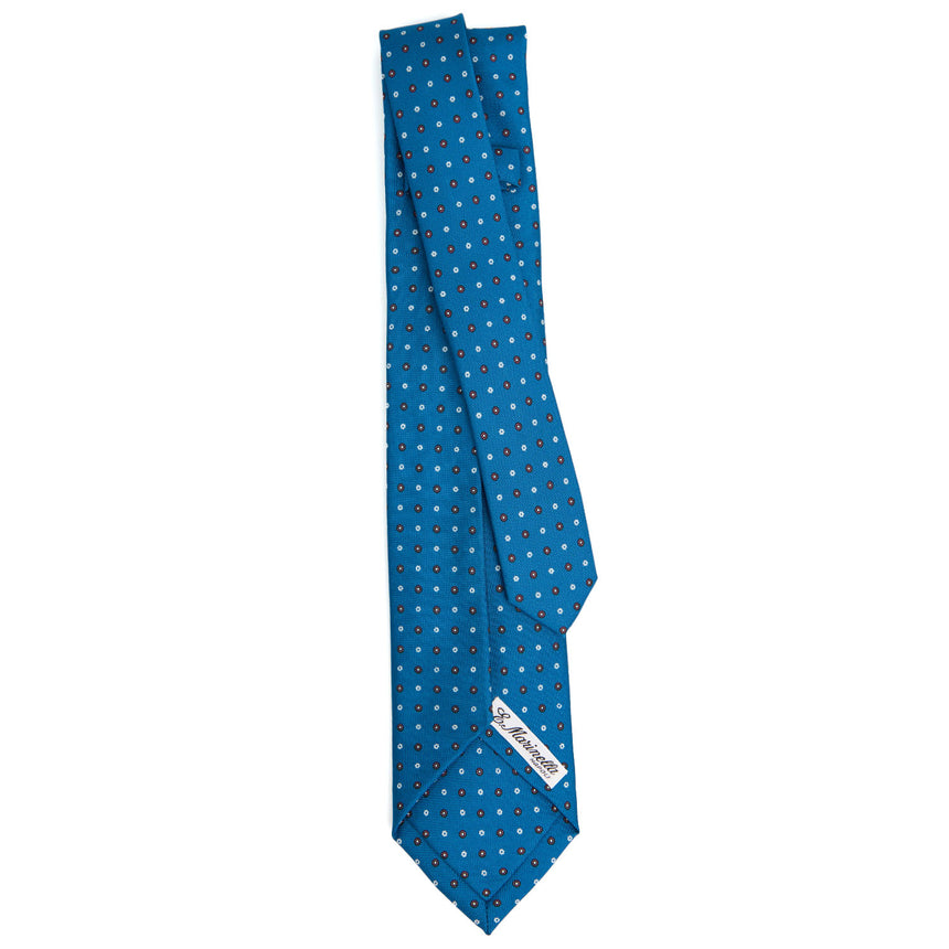 MID BLUE 5 FOLD SARTORIAL PRINTED SILK TIE